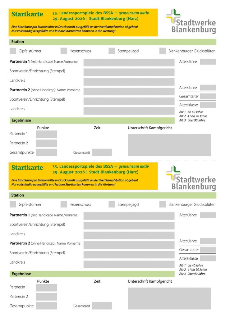 Startkarte 35. Landessportspiele des BSSA